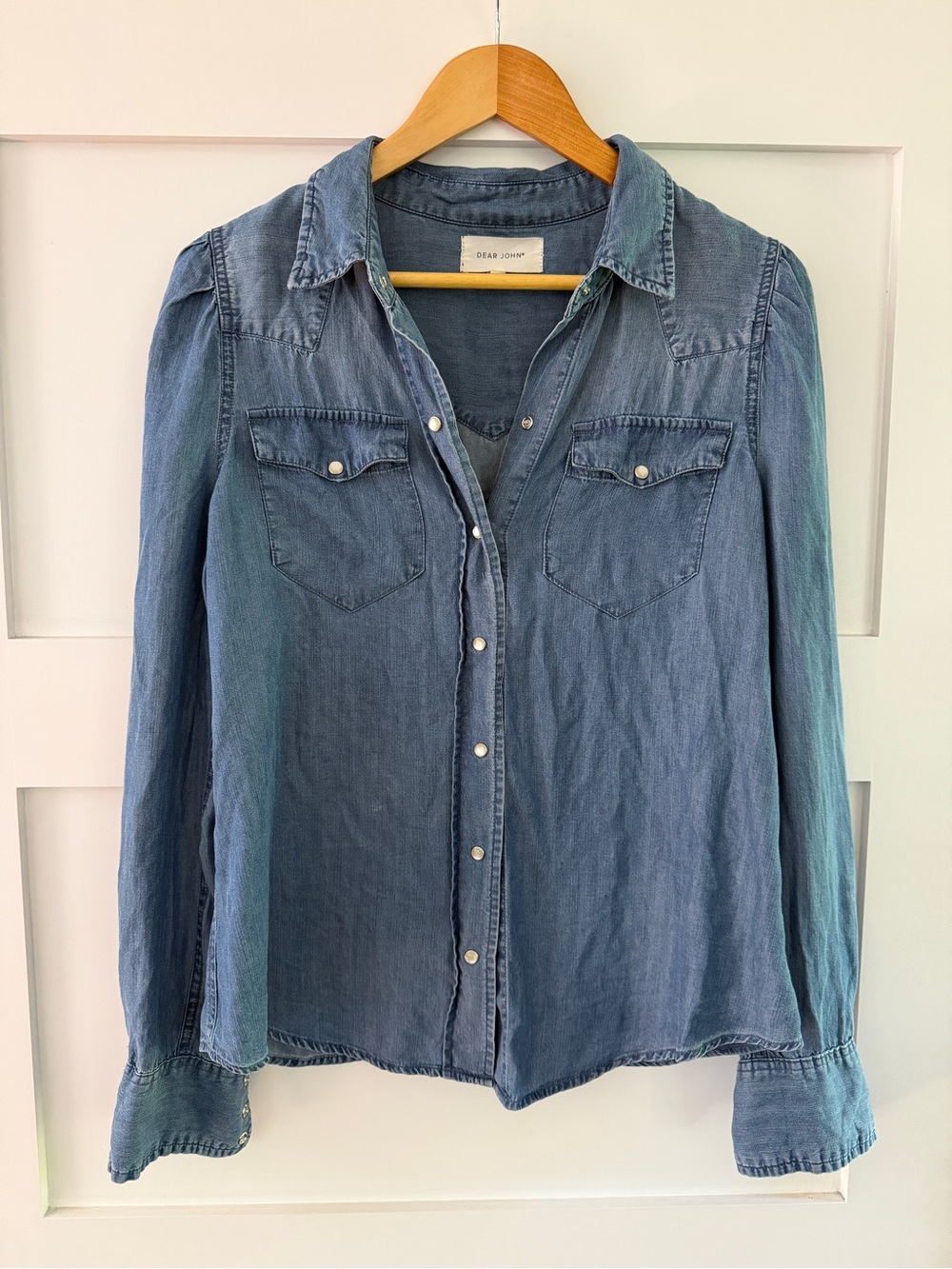 Dear John Chambray Western Shirt | Denim Button-Up | Pearl Snap | Size M